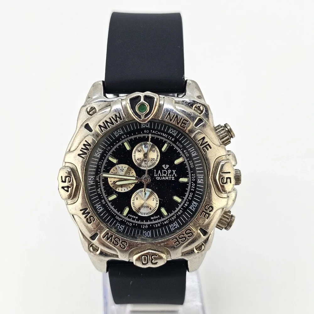 Men's Watch 42MM Analog Black Dial New Black Plastic Bands New Battery